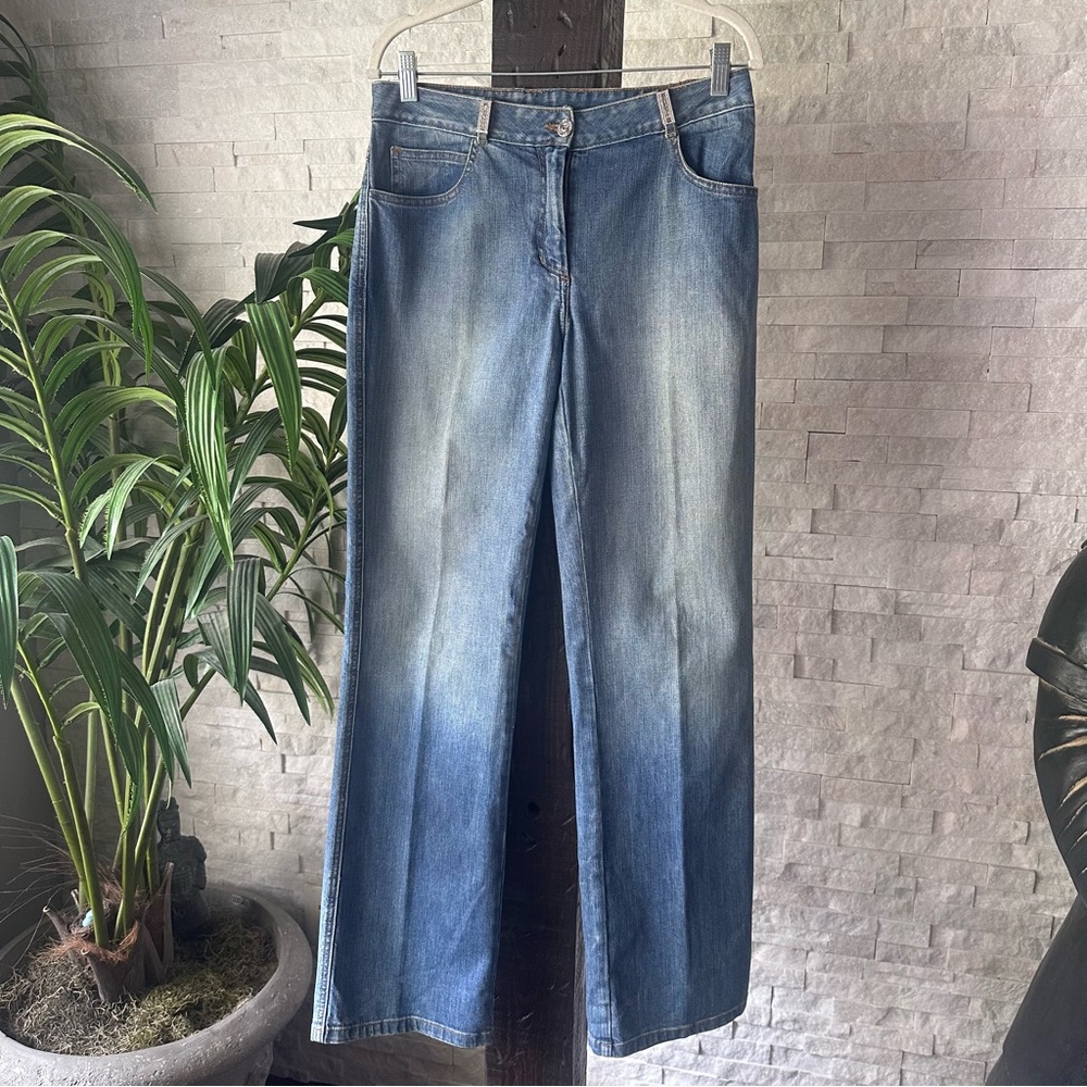 ST. JOHN Evening “Fashion Fit” Studded Jeweled Denim Rhinestone Jeans Size 4